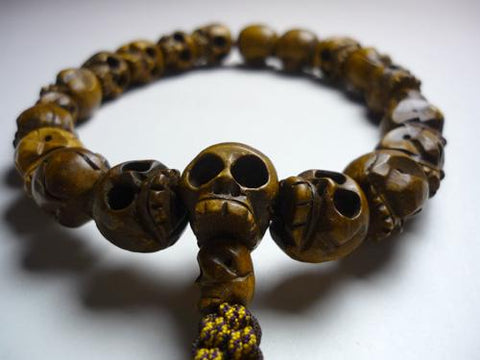 Men's prayer beads, boxwood, skull carving