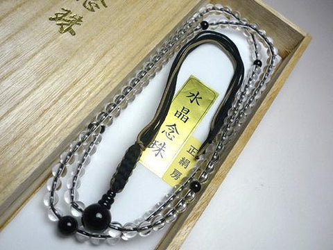 Men's Prayer Beads, Crystal, Black Onyx Finish, Rinzai Sect, Light Brown/Dark Brown Tassel