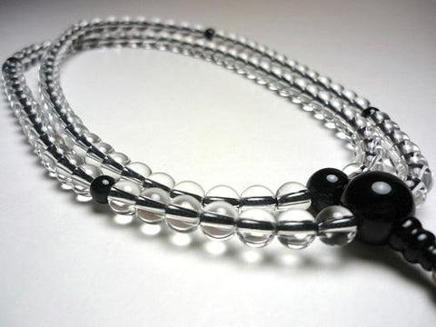 Men's Prayer Beads, Crystal, Black Onyx Finish, Rinzai Sect, Light Brown/Dark Brown Tassel