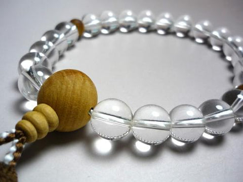 Men's prayer beads, crystal, Ryukyu cypress