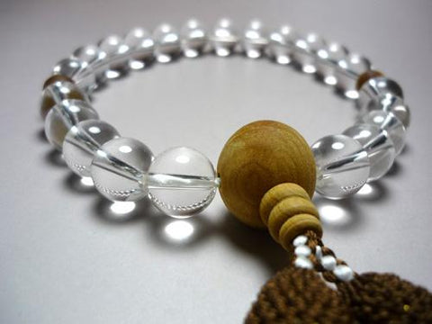 Men's prayer beads, crystal, Ryukyu cypress