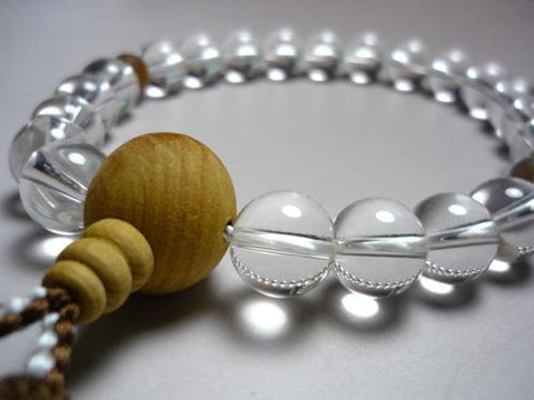 Men's prayer beads, crystal, Ryukyu cypress