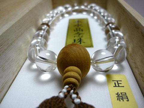 Men's prayer beads, crystal, Ryukyu cypress