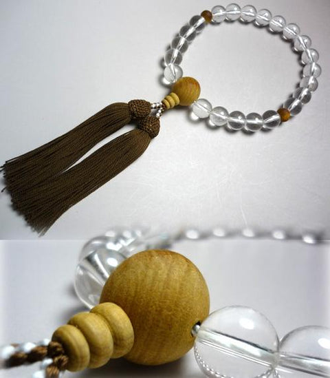 Men's prayer beads, crystal, Ryukyu cypress