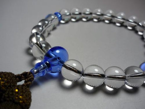 Men's prayer beads, crystal, aqua quartz oval bead
