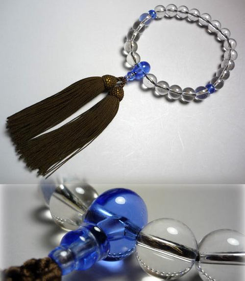 Men's prayer beads, crystal, aqua quartz oval bead