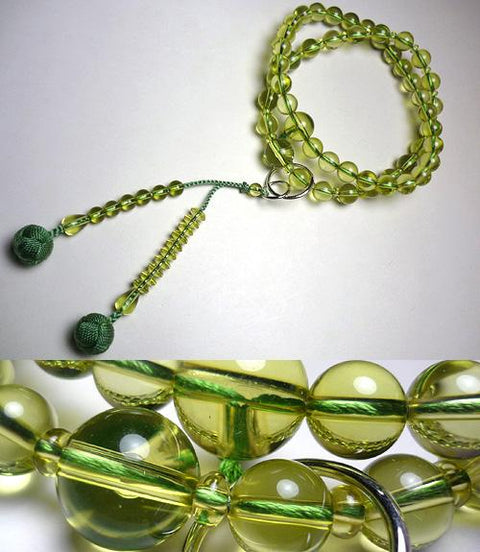 Men's Prayer Beads, Green Amber, Jodo Sect, Tokusa Tassel