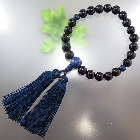 Men's prayer beads, black onyx, sodalite finish