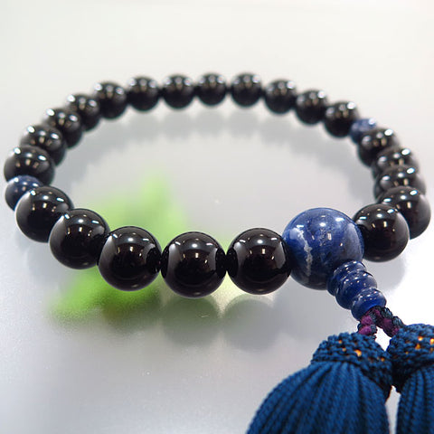 Men's prayer beads, black onyx, sodalite finish