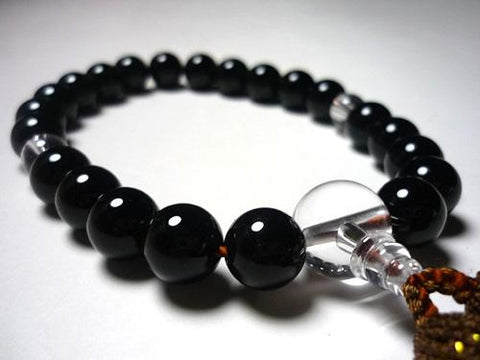 Men's prayer beads, black onyx, crystal finish