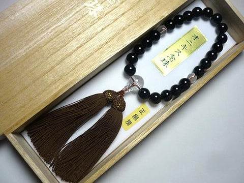 Men's prayer beads, black onyx, crystal finish