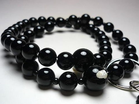Men's Prayer Beads, Black Onyx, Uniform Finish, Jodo Sect, Black Tassel
