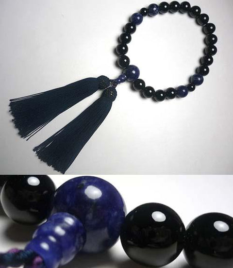 Men's prayer beads, black onyx, sodalite