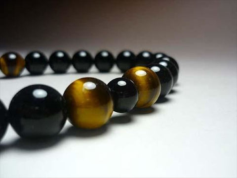 Men's prayer beads, black onyx, tiger's eye, 4-point finish