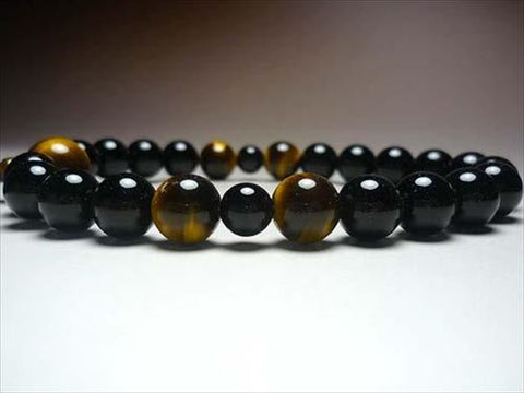 Men's prayer beads, black onyx, tiger's eye, 4-point finish