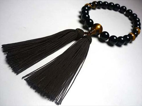 Men's prayer beads, black onyx, tiger's eye, 4-point finish
