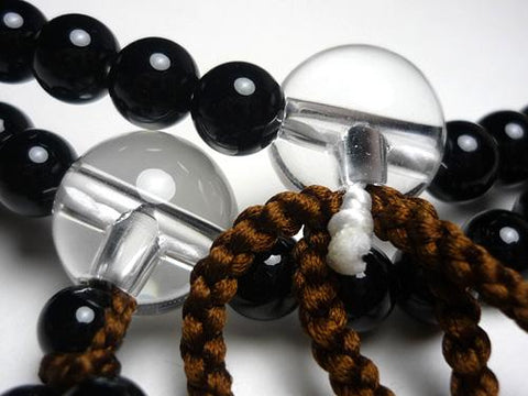 Men's Prayer Beads, Black Onyx, Crystal Finish, Jodo Shinshu Sect