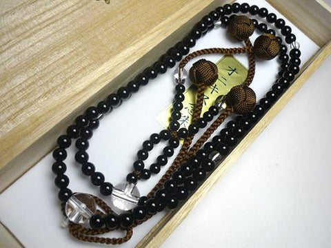 Men's Prayer Beads, Black Onyx, Crystal Finish, Jodo Shinshu Sect
