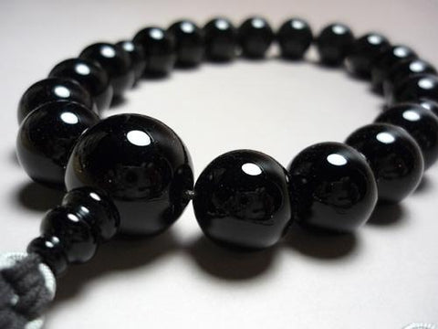 Men's prayer beads, black onyx, silk tassel