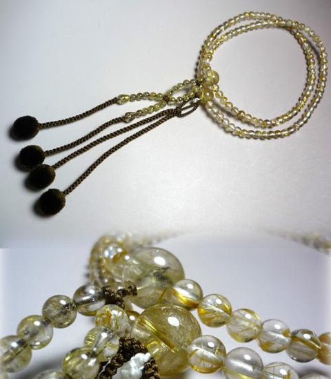 Men's Prayer Beads, Premium Rutilated Quartz, Jodo Shinshu Sect, Limited Edition