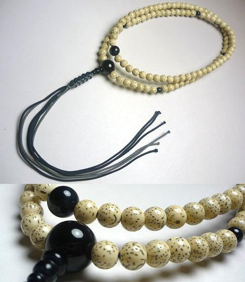 Men's Prayer Beads, Star Moon Bodhi Seed, Navy Blue Tiger's Eye Finish, Rinzai Sect, Iron Blue/Iron Gray Tassel