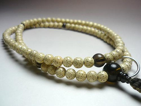 Men's Prayer Beads, Star Moon Bodhi Seed, Smoky Quartz Finish, Soto Sect, Dark Brown/Light Brown Tassel