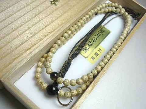 Men's Prayer Beads, Star Moon Bodhi Seed, Smoky Quartz Finish, Soto Sect, Dark Brown/Light Brown Tassel