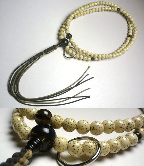 Men's Prayer Beads, Star Moon Bodhi Seed, Smoky Quartz Finish, Soto Sect, Dark Brown/Light Brown Tassel