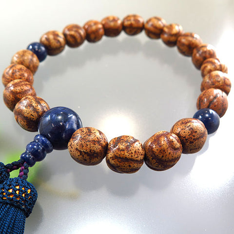 Men's Prayer Beads, Striped Starry Moon Bodhi Seed, 20 Beads, Sodalite Finish, Dark Navy Tassel