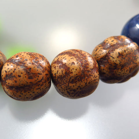 Men's Prayer Beads, Striped Starry Moon Bodhi Seed, 20 Beads, Sodalite Finish, Dark Navy Tassel