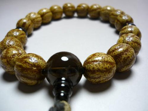 Men's prayer beads, striped Starry Moon Bodhi seed, brown crystal finish