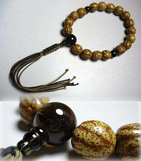 Men's prayer beads, striped Starry Moon Bodhi seed, brown crystal finish