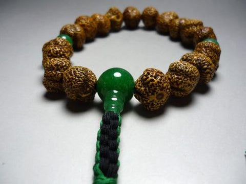 Men's prayer beads, aged Starry Moon Bodhi seed raw form, Indian jade finish