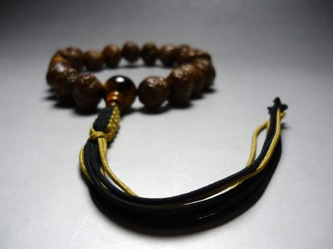 Prayer beads for men, old-colored star-moon linden tree, original fruit, tiger-eye stone finish, string tassel