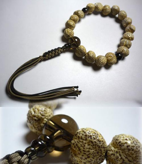 Men's prayer beads, Starry Moon Bodhi seed raw form, brown crystal finish