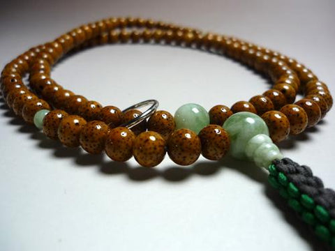 Men's Prayer Beads, Antique Star Moon Bodhi Seed, Flower Jade Finish, Soto Sect
