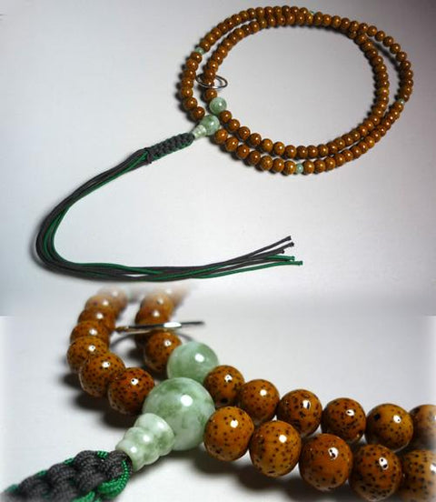 Men's Prayer Beads, Antique Star Moon Bodhi Seed, Flower Jade Finish, Soto Sect