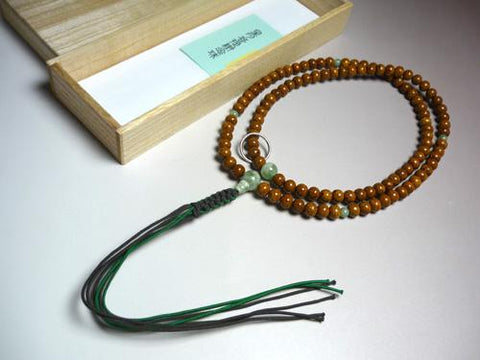 Men's Prayer Beads, Antique Star Moon Bodhi Seed, Flower Jade Finish, Soto Sect