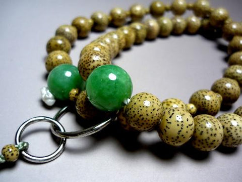 Men's Prayer Beads, Oil-Nut Star Moon Bodhi Seed, Jodo Sect, Burmese Jade Finish