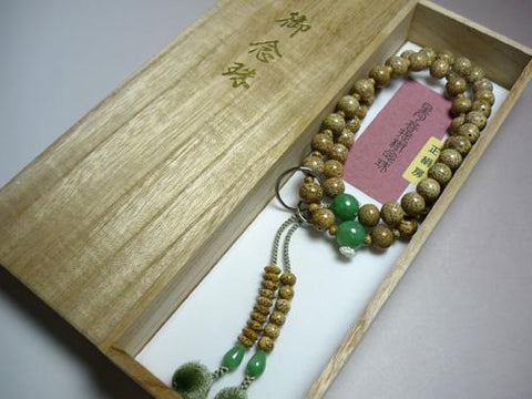 Men's Prayer Beads, Oil-Nut Star Moon Bodhi Seed, Jodo Sect, Burmese Jade Finish