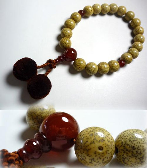 Men's Prayer Beads, Star Moon Bodhi Seed, 20 Beads, Agate Finish, Bonten Tassel
