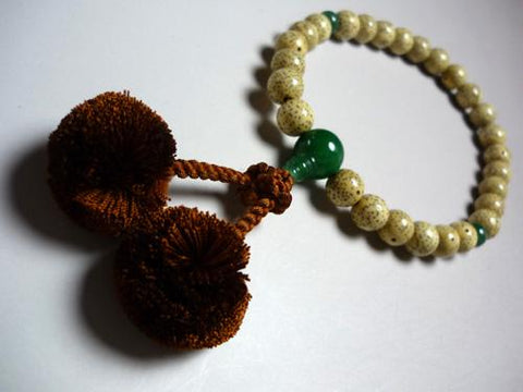Men's Prayer Beads, Star Moon Bodhi Seed, 27 Beads, Jade Finish, Bonten Tassel