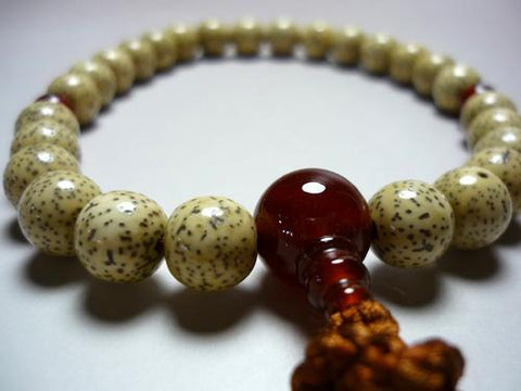 Men's Prayer Beads, Star Moon Bodhi Seed, 27 Beads, Agate Finish, Bonten Tassel