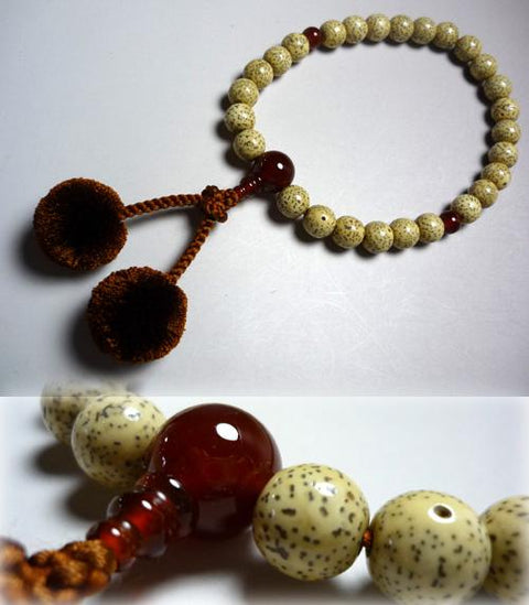 Men's Prayer Beads, Star Moon Bodhi Seed, 27 Beads, Agate Finish, Bonten Tassel