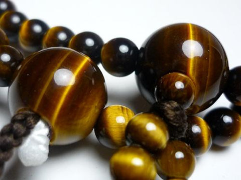 Men's Prayer Beads, Tiger's Eye, Nichiren Sect, Niso-han Hokke Style, Matching Set