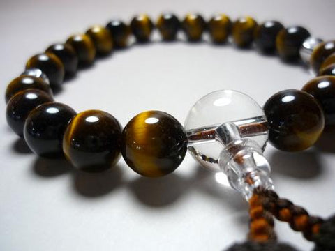 Men's Prayer Beads, Tiger's Eye Round Beads, Crystal Finish, Dark Brown Tassel