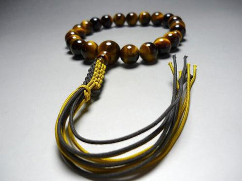 Men's Prayer Beads, Tiger's Eye, 20 Beads, Single-Strand (Katate), Matching Set, String Tassel