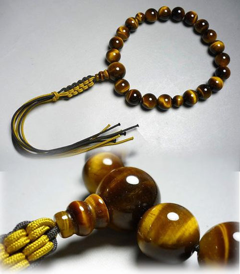Men's Prayer Beads, Tiger's Eye, 20 Beads, Single-Strand (Katate), Matching Set, String Tassel