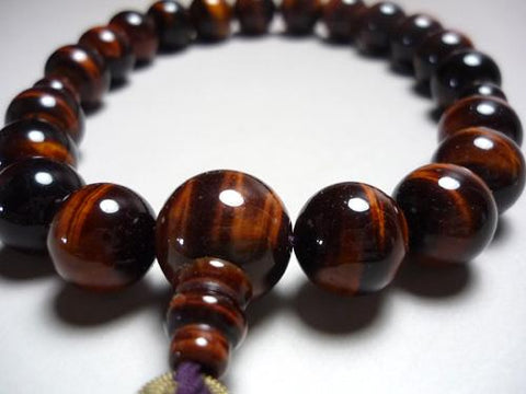 Men's Prayer Beads, Red Tiger's Eye, 20 Beads, Single-Strand (Katate), Matching Set, String Tassel
