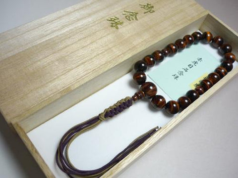 Men's Prayer Beads, Red Tiger's Eye, 20 Beads, Single-Strand (Katate), Matching Set, String Tassel